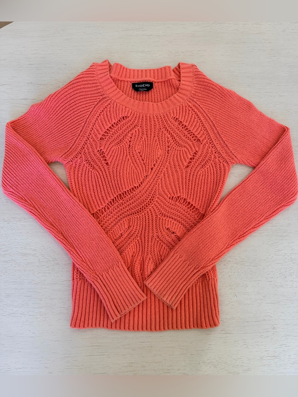 bebe Coral Cable-Knit Scoop Neck Sweater